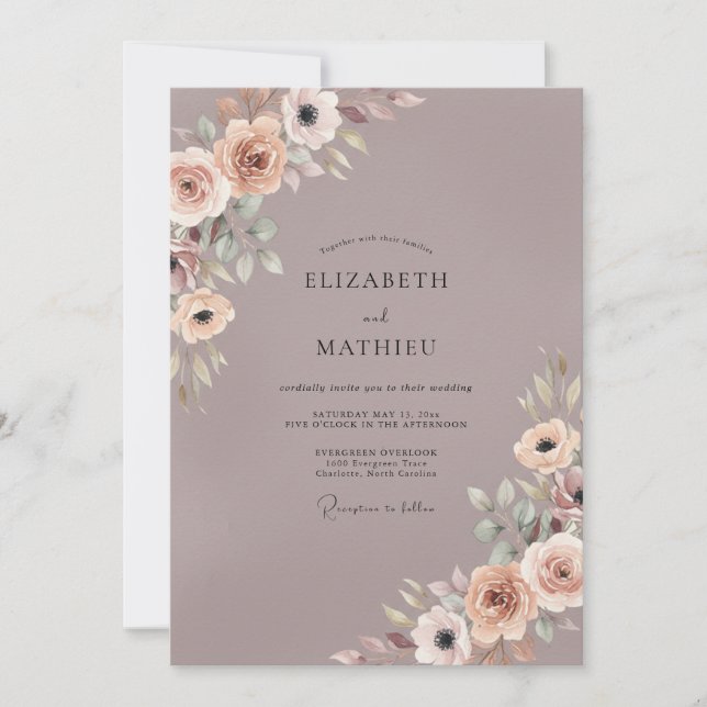 Convite Casamento com Anêmona Violeta Empoeirada (Frente)