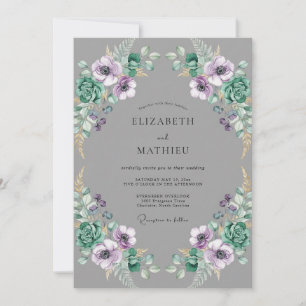 Convite Casamento com Anêmona Violeta Slate