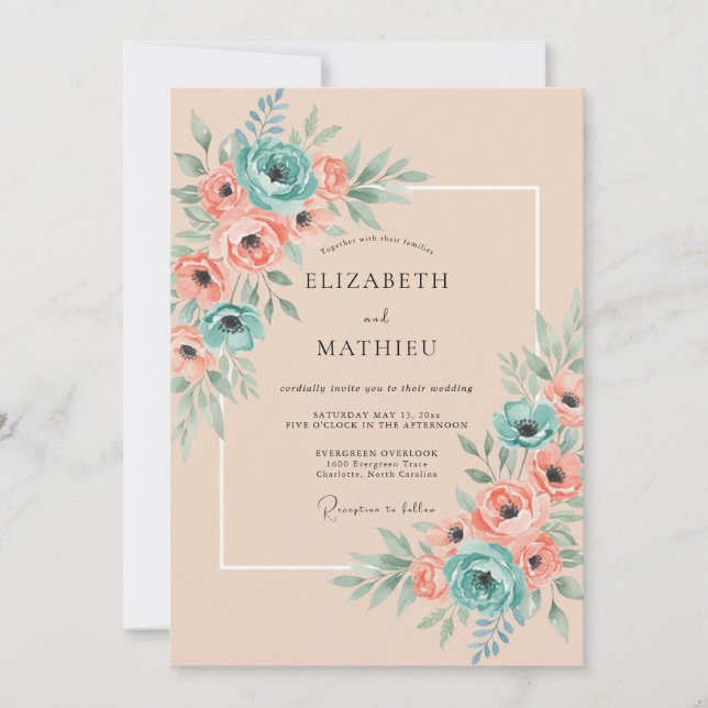Convite Casamento com Aquarela Aérea Azul (Frente)