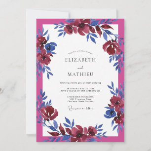 Convite Casamento com Aquarela Água-Marinha Fúcsia