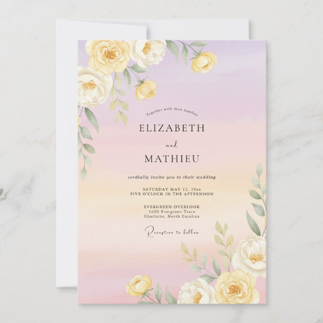 Convite Casamento com Aquarela Arejada de Lavanda (Frente)