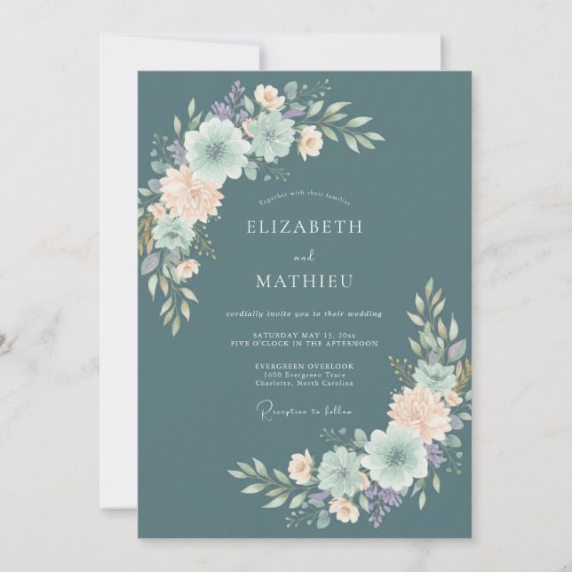 Convite Casamento com Aquarela Atemporal em Ardósia (Frente)