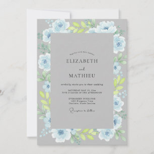 Convite Casamento com Aquarela Azul-Aço Periwinkle