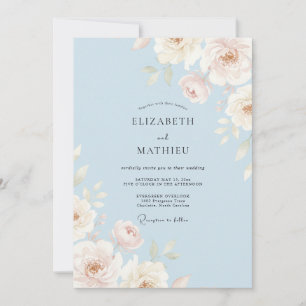 Convite Casamento com Aquarela Azul Celeste Graciosa