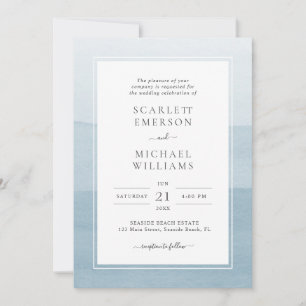 Convite Casamento com Aquarela Azul Empoeirado Moderno