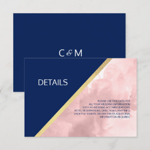 Convite Casamento com Aquarela Azul Marinho e Rosa Blush