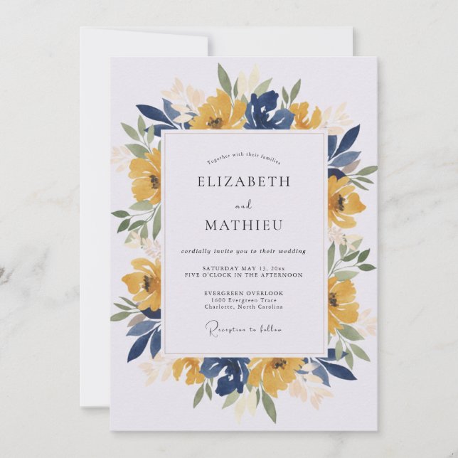 Convite Casamento com Aquarela Azul-Marinho Ousada (Frente)