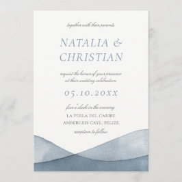 Convite Casamento com Aquarela Azul Mergulhada