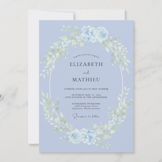 Convite Casamento com Aquarela Azul Sublime de Vinca (Frente)