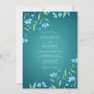Convite Casamento com Aquarela Azul Teal