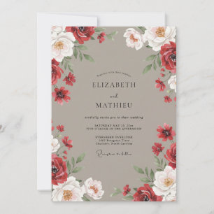 Convite Casamento com Aquarela Bege Carmesim