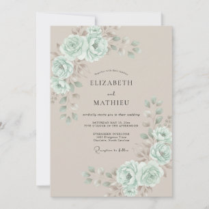 Convite Casamento com Aquarela Bege e Hortelã