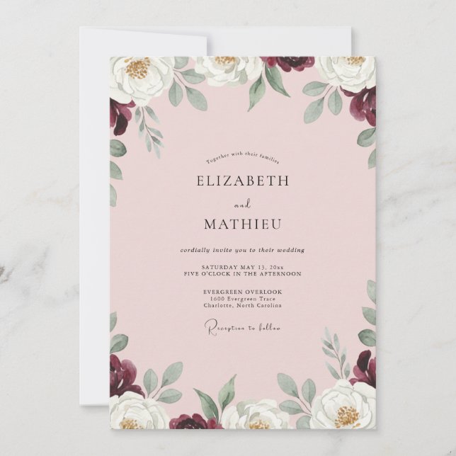 Convite Casamento com Aquarela Bege e Marrom (Frente)