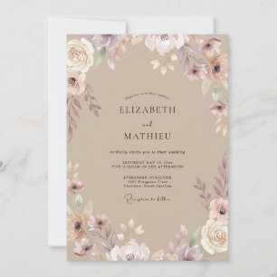 Convite Casamento com Aquarela Bege Rosa