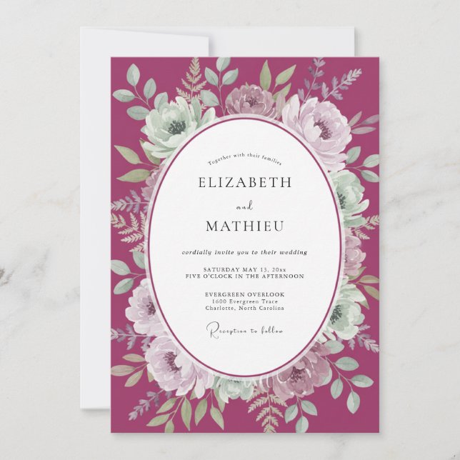 Convite Casamento com Aquarela Berry Moody (Frente)