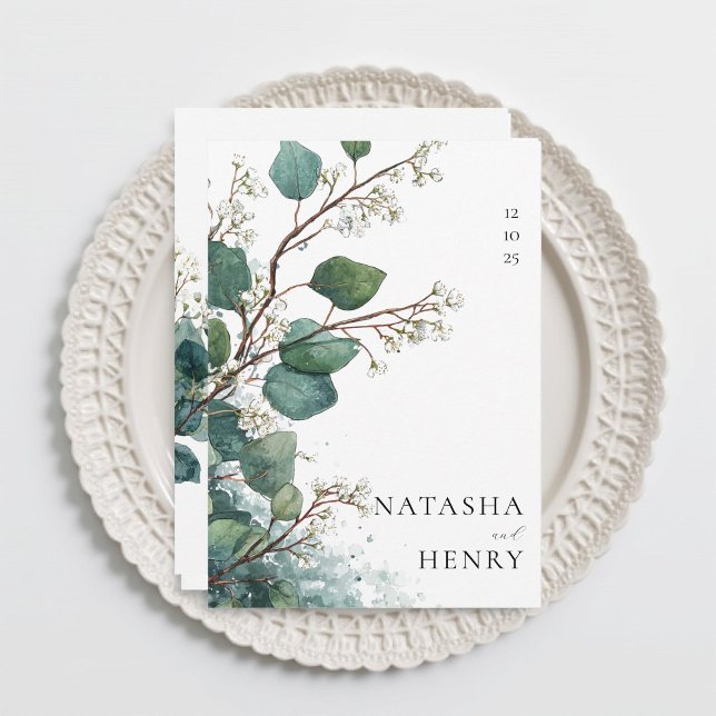 Convite Casamento com Aquarela Botânica de Eucalipto Verde (Criador carregado)