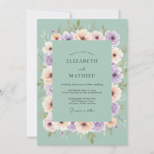 Convite Casamento com Aquarela Botânica de Lavanda Espuma