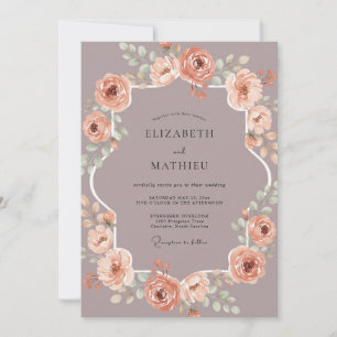 Convite Casamento com Aquarela Botânica de Pêssego Malva