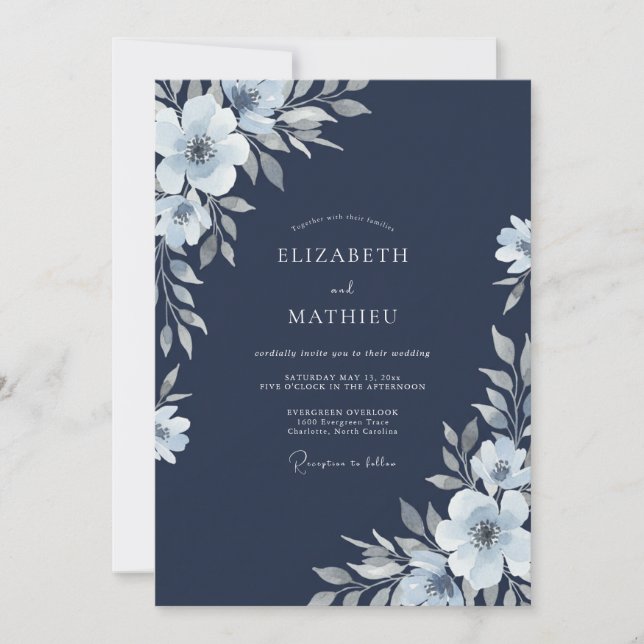 Convite Casamento com Aquarela Botânica em Prata da Marinh (Frente)