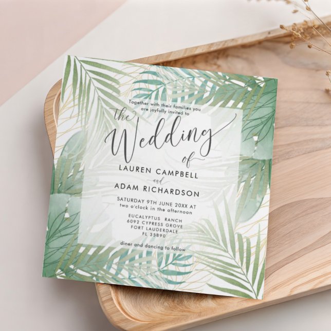 Convite Casamento com Aquarela Botânica Tropical Monstera (Criador carregado)