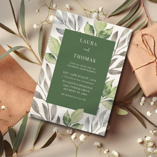 Convite Casamento com Aquarela Botânica Verde Moderna