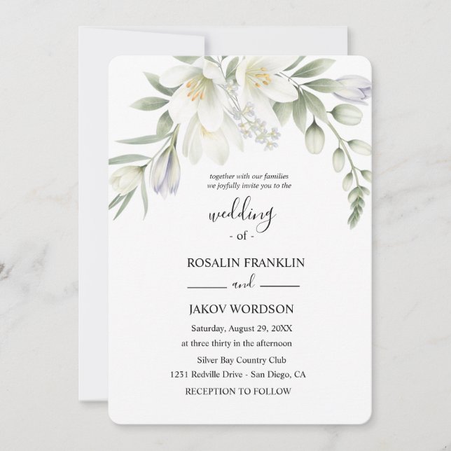Convite casamento com aquarela branca (Frente)