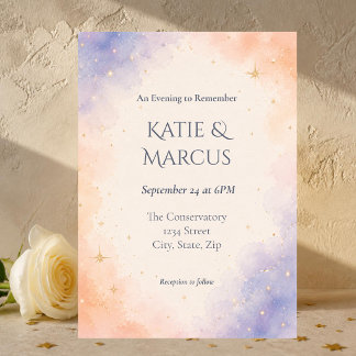 Convite Casamento com Aquarela Celestial em Tons de Pêsseg