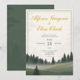 Convite Casamento com Aquarela Clássica da Floresta Rústic