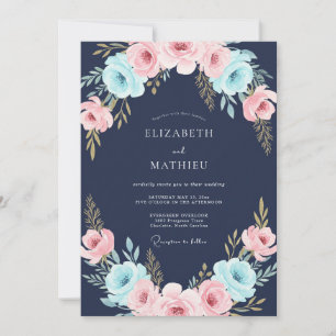 Convite Casamento com Aquarela Coral à Meia-Noite