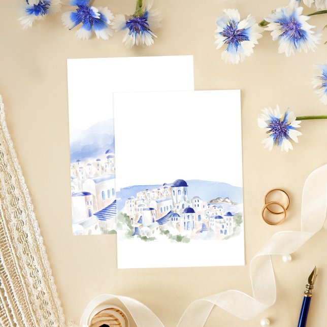 Convite Casamento com Aquarela da Arquitetura de Grécia Sa (Santorini Greece Architecture Watercolor Wedding Invitation)
