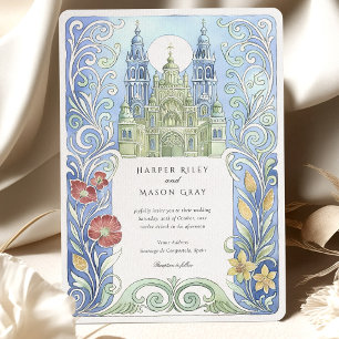 Convite Casamento com Aquarela da Espanha de Santiago de C