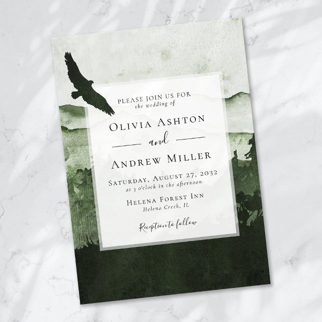 Convite Casamento com Aquarela da Floresta Pinheira Rústic (Criador carregado)