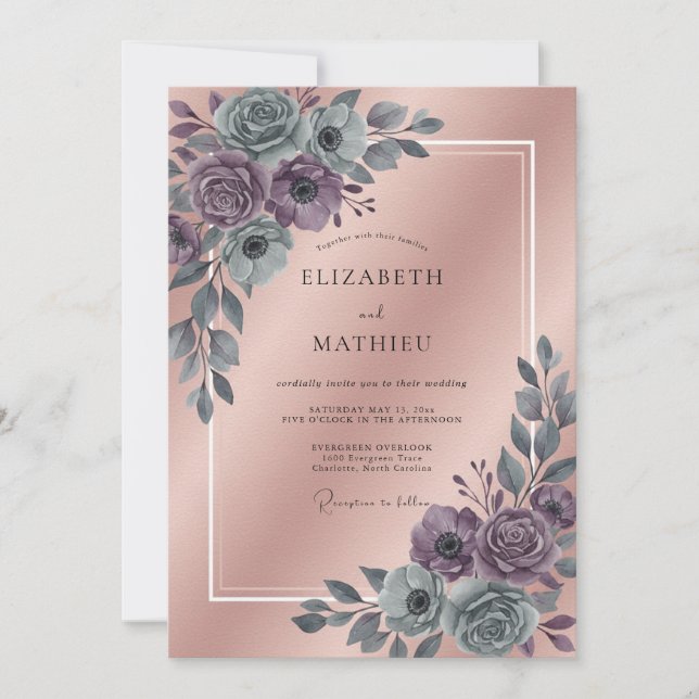 Convite Casamento com Aquarela de Ágata e Âmbar (Frente)
