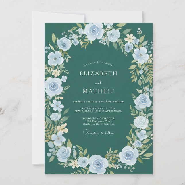 Convite Casamento com Aquarela de Água Azul-Esverdeada Pro (Frente)