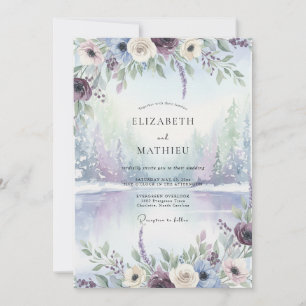 Convite Casamento com Aquarela de Água de Ardósia e Periwi