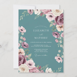 Convite Casamento com Aquarela de Ameixa Ardósia