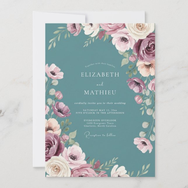 Convite Casamento com Aquarela de Ameixa Ardósia (Frente)
