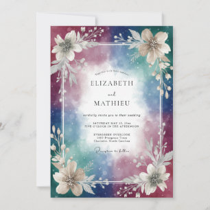 Convite Casamento com Aquarela de Ameixa Índigo