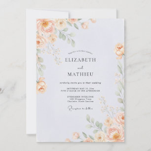 Convite Casamento com Aquarela de Apricot Pálido
