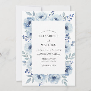 Convite Casamento com Aquarela de Ardósia Empoeirada
