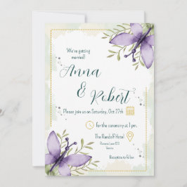 Convite Casamento com Aquarela de Borboleta Lilac
