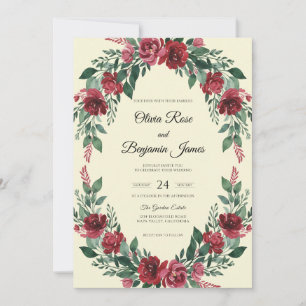 Convite Casamento com Aquarela de Borgonha Profundo