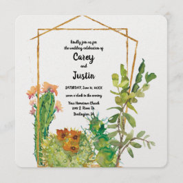 Convite Casamento com Aquarela de Cacto do Deserto