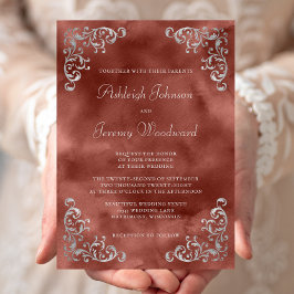 Convite Casamento com Aquarela de Canela Prata Vintage