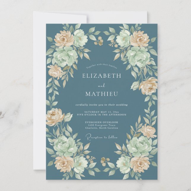 Convite Casamento com Aquarela de Champanhe em Ardósia (Frente)