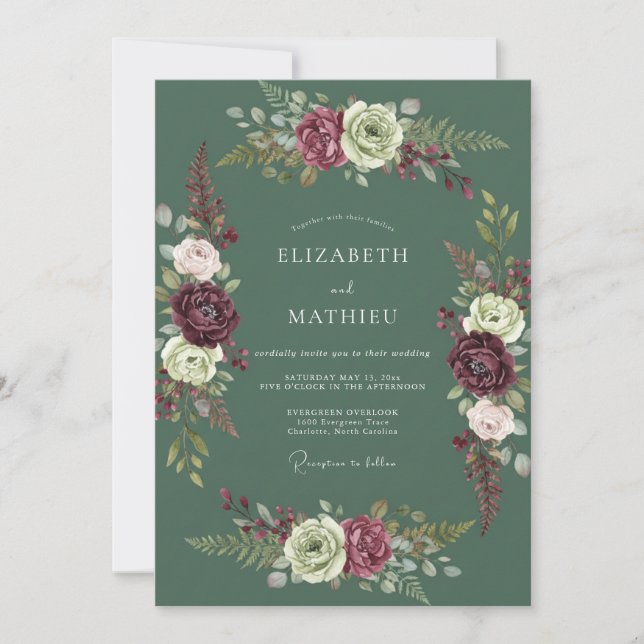 Convite Casamento com Aquarela de Creme de Ameixa (Frente)