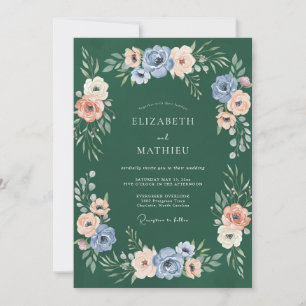 Convite Casamento com Aquarela de Damasco Verde