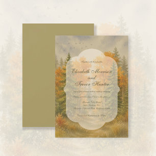 Convite Casamento com Aquarela de Floresta de Outono Rústi