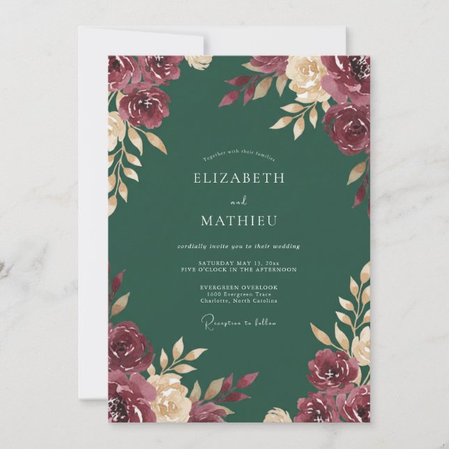Convite Casamento com Aquarela de Floresta Marrom (Frente)