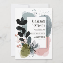 Convite Casamento com Aquarela de Folha Preta Abstrata Mod